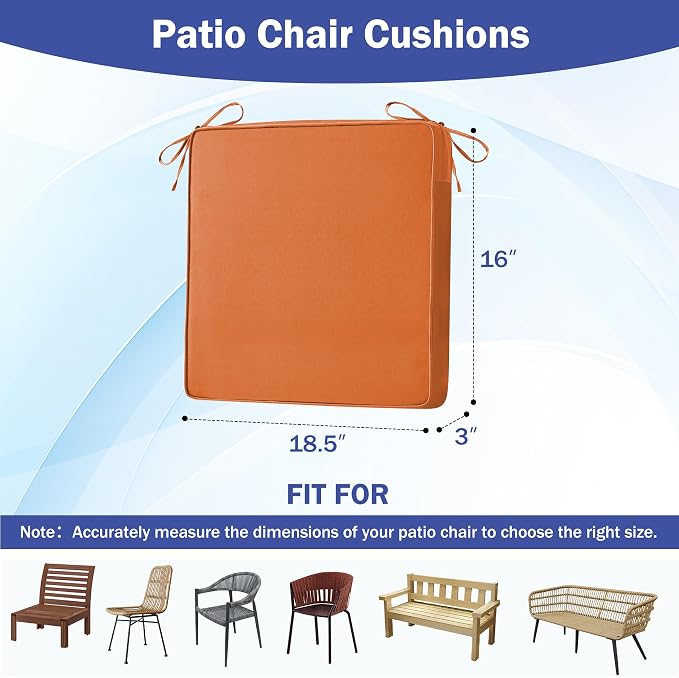 IASEAHK Patio Chair Cushions, 18.5" x 16" x 3" Outdoor Chair Cushions Set of 4, Waterproof Outdoor Cushions for Patio Furniture, Outdoors Seat Cushions with Handle and Ties, Spice
