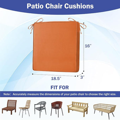 IASEAHK Patio Chair Cushions, 18.5" x 16" x 3" Outdoor Chair Cushions Set of 4, Waterproof Outdoor Cushions for Patio Furniture, Outdoors Seat Cushions with Handle and Ties, Spice