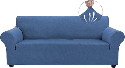 Asnomy Stretch Couch Covers for Sofa Washable, 3 Cushion Couch,River Blue | 1-Piece Sofa Covers(78"-94") 3-Seater Furniture Protector Soft Jacquard,Non-Slip Elastic Bottom For Dogs & Kids