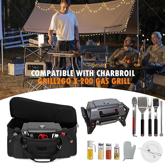 Grill Carry Case Compatible with Char-Broil Grill2Go X200 1-Burner Portable Propane Gas Grill Cover Bag for BBQ Tools & Accessories (Bag only) 25" L x 17" W x 12" H