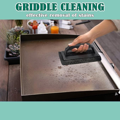 Griddle Cleaning Kit 4Pcs, HaSteeL Griddle Scouring Pad Cleaner with Handle, Heavy Duty Flat Top Grill Cleaning Brush for Hot & Cold Surface Commercial Household Uses