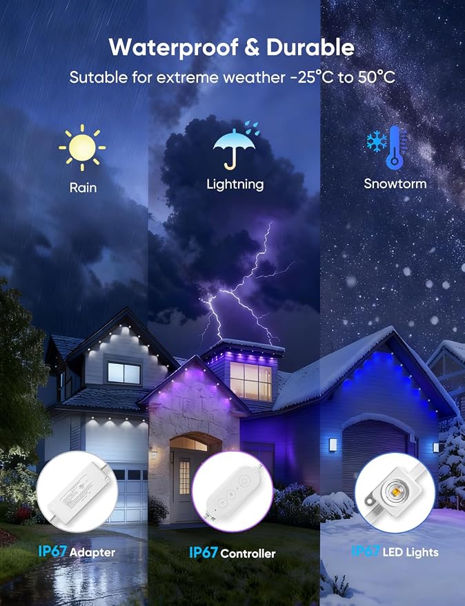 APPECK RGBW Permanent Outdoor Lights 400ft, 40LM, with 288 LED Bulbs, White | IP67 Waterproof, 111 Scene Modes, 2700K Warm White, Music Sync, Individual Control, Eave Lights Compatible with Alexa