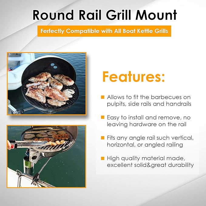Round Rail Grill Mounting Hardware Kit for Standard 7/8" or 1" Rails, Compatible with All Kettles Grill A10-080