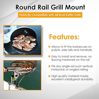 Round Rail Grill Mounting Hardware Kit for Standard 7/8" or 1" Rails, Compatible with All Kettles Grill A10-080