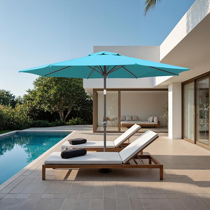 Sannwsg Patio Umbrellas, Pool Umbrella with 8 Sturdy Ribs, Outdoor Umbrella with Push Button Tilt/Crank, Deck Umbrellas, Market Umbrela Table for Backyard, Deck, Garden, Pool