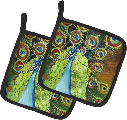 Caroline's Treasures JMK1209PTHD Peacock Pair of Pot Holders Kitchen Heat Resistant Pot Holders Sets Oven Hot Pads for Cooking Baking BBQ, 7 1/2 x 7 1/2