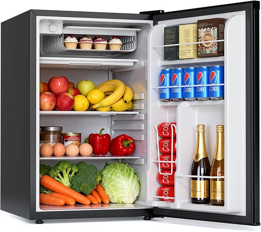 COWSAR 4.5 Cu.Ft Dorm Fridge with Freezer, Single Reversible Door Apartment Refrigerator, Adjustable Thermostat, Ultra Quiet, Energy Efficient Commercial Compact Fridge for Bedroom Dorm Office, Black
