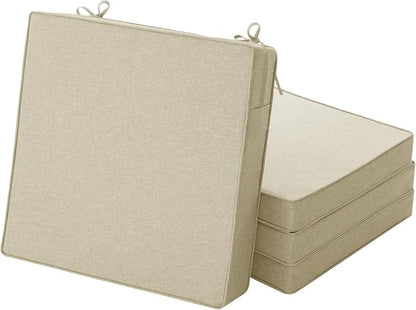 Outdoor Chair Cushions, Set of 4, 19 x 19 Inch, Beige | Water Resistant, Fade Resistant, Patio Furniture Square Seat Replacement, Removable Cover with Ties, Non-Slip Bottom