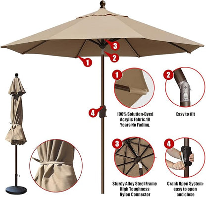 EliteShade USA 10-Year-Non-Fading 10Ft Market Patio Umbrella, UPF 50+ UV Protection Performance Sun Umbrella, Heavy Duty Commercial Grade Outdoor Table Umbrella with Crank & Tilt, Windproof Vented Top for Garden, Pool, Deck and Outdoor Playsets, Heathe...