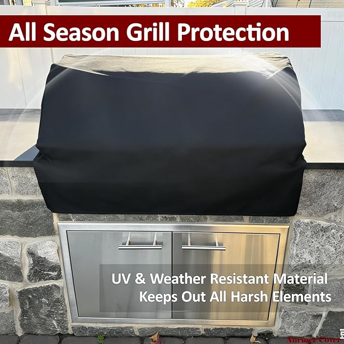 Built-in Grill Cover for Blaze 40 Inch 5-Burner Gas Grill, 600D Premium Built in Barbecue Grill Top Cover with Straps, Outdoor Kitchen Grill Head Cover, 42" x 28"x 24"