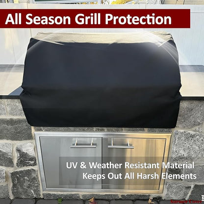 Built-in Grill Cover 38 Inch for Outdoor Island Grill, 600D Premium Built in Barbecue Grill Top Cover with Straps for Napoleon, Bull, Blaze, KitchenAid, Coyote etc, 38" x 28"x 24"