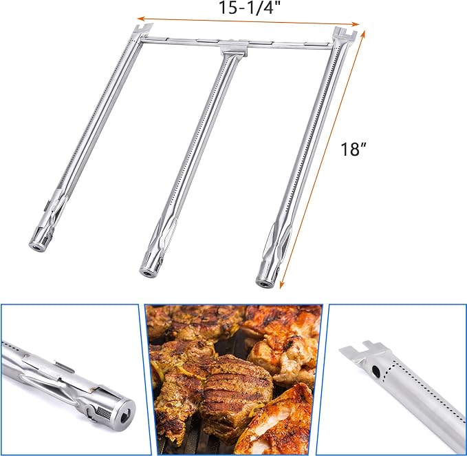 GasSaf 69787 Grill Burners Replacement for Weber Spirit E-310 Parts, 18" Burner Tube for Weber Spirit 300 and GS4 II 300 Gas Grill Parts(2013-Newer), 304 Stainless Steel Gas Tube Rebuild Accessory