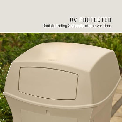 Rubbermaid Commercial Products Ranger Trash Can with 2 Door Lid, 45 GAL, Biege Plastic, Outdoor for Stadiums/Parks/Shopping Plazas