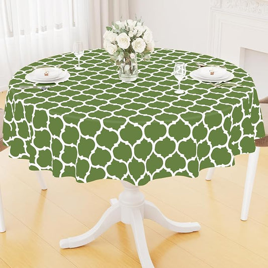 Smiry Round Plastic Table Cloth, Waterproof Vinyl Tablecloth with Flannel Backing for Round Tables, Wipeable & Spillproof for Dining, Camping, Indoor and Outdoor (60" Round, Green)