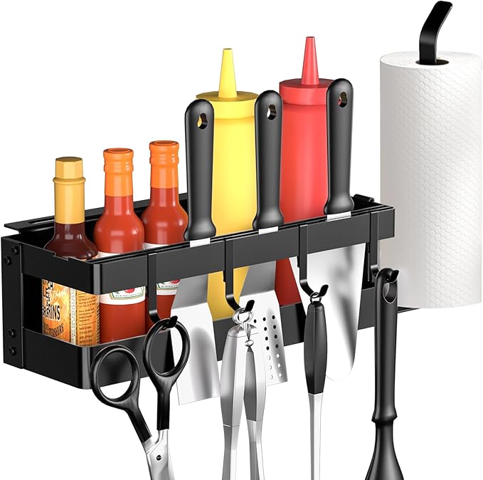Griddle Caddy for Blackstone 17"/28"/36" Griddles/Prep Cart, Grill Caddy Blackstone Griddle Accessories Storage Organize with Paper Towel Holder & 4 Hooks for Outdoor BBQ Grill Accessories