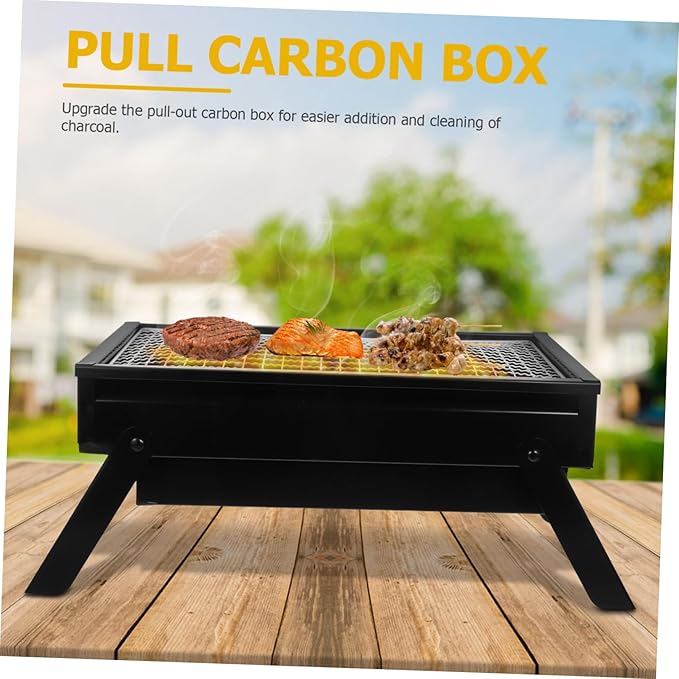 Portable Charcoal Grill Compact Folding for Outdoor Cooking Camping and Backyard Gatherings Features Pullout Charcoal Box for Easy Use and Cleaning for People