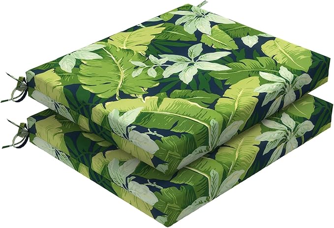 DYTXIII Set of 2 Outdoor Chair Cushions, Water Resistant 18.5"x16"x2" Square Seat Cushion for Patio Dining Chairs, High-Density Replacement Pads for Indoor Outdoor Furniture - Jungle Leaves