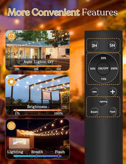 YOYONACY 150 FT Outdoor String Lights for Outside – LED Patio Lights Waterproof with Dimmer Remote – Hanging Lights Shatterproof ST38 Vintage Edison Bulbs Porch Backyard Cafe Bistro