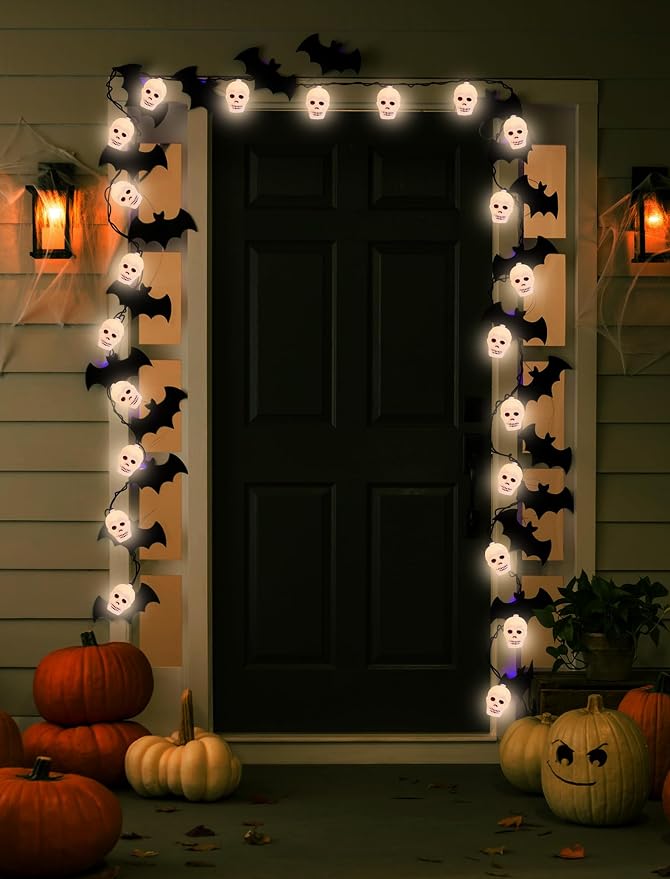 8.5Ft Halloween White Skull String Lights Outdoor, Halloween Decoration String Lights with 10 LED Skeleton Lights Waterproof, Hanging Holiday Lights for Indoor/Outdoor Yard Porch Patio Party Decor