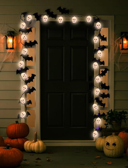 8.5Ft Halloween White Skull String Lights Outdoor, Halloween Decoration String Lights with 10 LED Skeleton Lights Waterproof, Hanging Holiday Lights for Indoor/Outdoor Yard Porch Patio Party Decor
