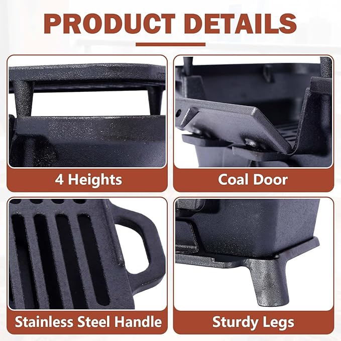 Oval Cast Iron Grill Outdoor, Portable Small Charcoal Grill with Tabletop Cast Iron Skillet, Compact Camping Charcoal Cooker, for Tailgating, Picnics & Hunting (16 * 10.2 * 7.5)
