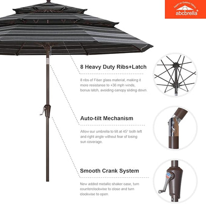 ABCCANOPY 5-Year 10-Year No Fading 9FT 3 Tiers Patio Umbrella, Outdoor Table Umbrella with 8 Sturdy Ribs for Deck, Backyard, Garden, Yard
