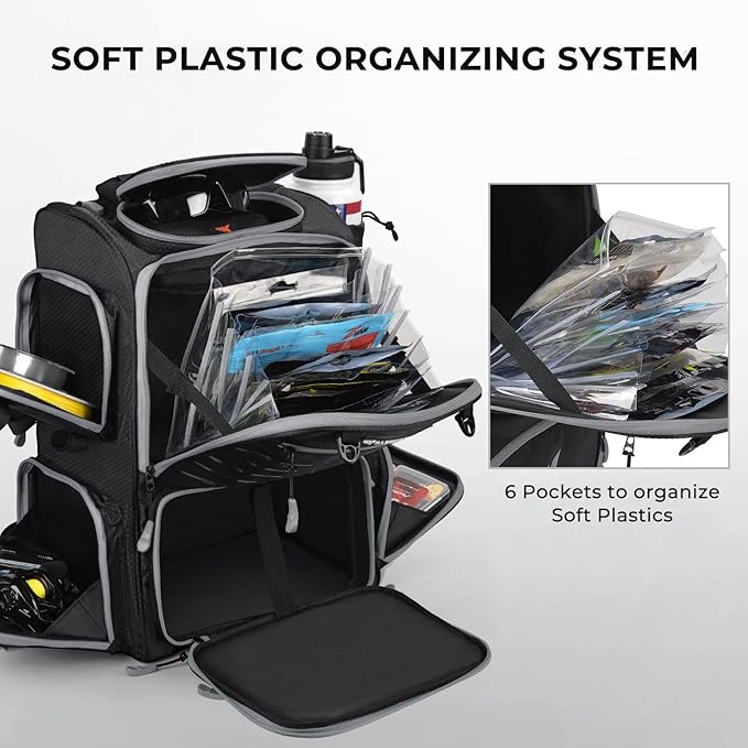 KastKing Bait Boss Fishing Tackle Backpack with Rod Holders-4 Tackle Boxes-Rain Cover,Storage for Fishing Gear
