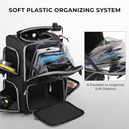 KastKing Bait Boss Fishing Tackle Backpack with Rod Holders-4 Tackle Boxes-Rain Cover,Storage for Fishing Gear