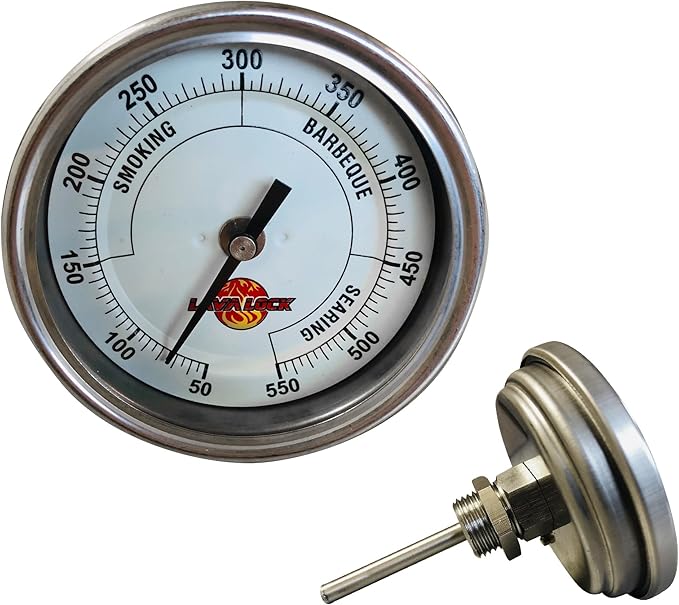 LavaLock® 3" Adjustable Gas Charcoal Smoker Pit Grill BBQ Thermometer Electric Heavy Duty Stainless 2.5" stem