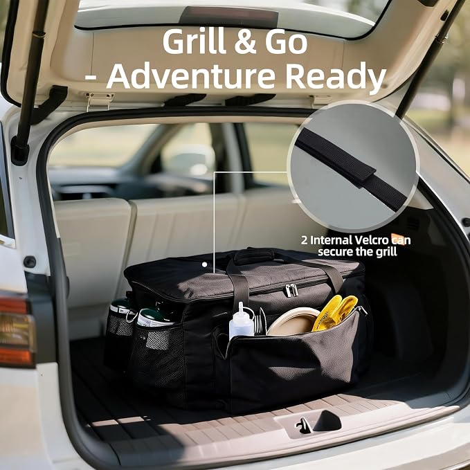 Padded Carry Bag for Charbroil Grill2Go X200 Tabletop Grill, Bag Only | Fully Lined with PE Foam, 5 Pockets, Rip-Proof Fabric, Adjustable Strap, Weather-Resistant, Portable BBQ Grill Carrying Case