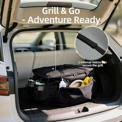 Padded Carry Bag for Charbroil Grill2Go X200 Tabletop Grill, Bag Only | Fully Lined with PE Foam, 5 Pockets, Rip-Proof Fabric, Adjustable Strap, Weather-Resistant, Portable BBQ Grill Carrying Case