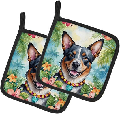 Caroline's Treasures Australian Cattle Dog Luau Pair of Pot Holders Kitchen Heat Resistant Pot Holders Sets Oven Hot Pads for Cooking Baking BBQ, 7 1/2 x 7 1/2