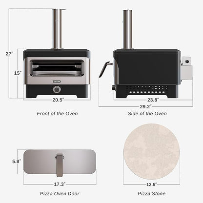EAST OAK 12" Outdoor Pizza Oven with 360° Rotating Stone, Wood Fired Countertop Pizza Maker, Safe Pellet Filling, Outside Kitchen, Cooking, BBQ