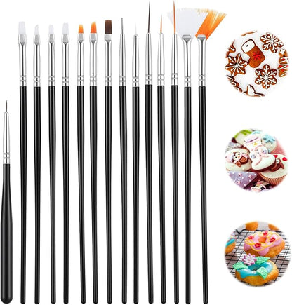 JJUNW 15 PCS Cake Decorating Brushes, Sugar Cookie Decorating Brushes Kit Food Safe Basting Brush Multifunctional Decorative Baking Supplies Candy Icing Pastry Brush for Bakers(Black)