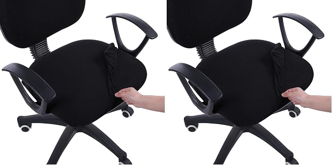 Smiry Stretch Jacquard Office Computer Chair Seat Covers, Removable Washable Anti-dust Desk Chair Seat Cushion Protectors - Black (Pack of 2)