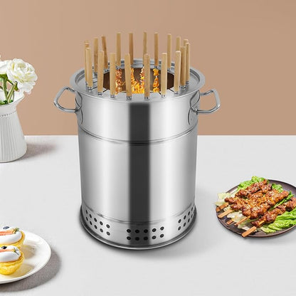DYRABREST Portable Charcoal Grill, 20-Skewer Capacity Mini Charcoal BBQ Grill, Stainless Steel Smokeless Grill with Oil-Carbon Separation Design for Camping, Picnics, and Outdoor Barbecues (20-Skewer)