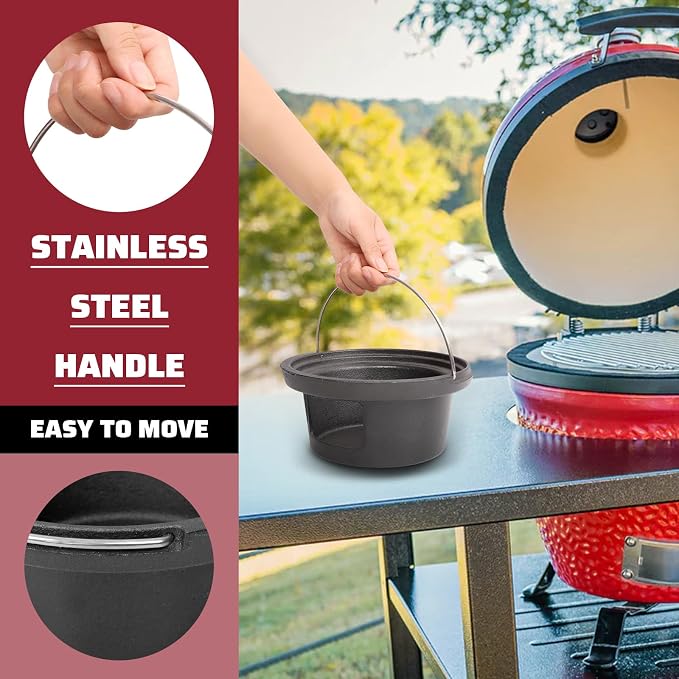 Cast Iron Ash Can with Handle for Kamado Joe Junior Grill, High Temperature Resistance Heavy Cast Iron Charcoal Ash Collector for Kamado Joe JR Accessories