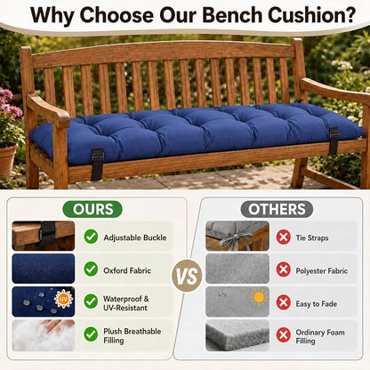 2pcs Picnic Table Bench Cushions, 72 x 10 x 3 Inch Outdoor Bench Seat Cushions with Ties, Tufted Patio Bench Pads for Picnic Table, Garden, Porch, Patio and Backyard Seating