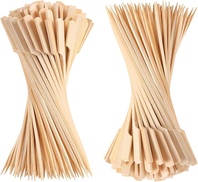 200 PCS Bamboo Skewers for Appetizers, 4.7 Inch Toothpicks Cocktail Picks for Drinks, Fruit Kababs, Sausage, Barbecue Snacks, Natural Wooden Paddle Skewer Mini Food Sticks, Charcuterie Accessories