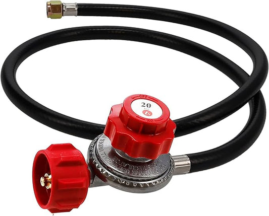 Gas One 4 ft High Pressure Propane 0-20 PSI Adjustable Regulator with Red QCC-1 Type Hose - Works with Newer U.S. Propane Tanks, 4FT 0-20 PSI