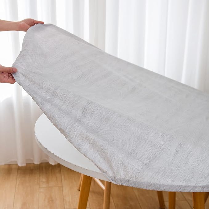 LIBERECOO Round Vinyl Fitted Tablecloth with Flannel Backing Elastic Edge Table Cover Waterproof Stain-Resistant Wipeable Tablecloths Fits 57-65" Round Tables