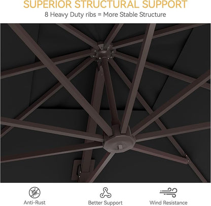 9x12 FT Patio Umbrella with base, Large Cantilever Rectangular Double Top Heavy Duty Offset Umbrellas with 360° Rotation, Outdoor shade for Garden Deck Pool, Black