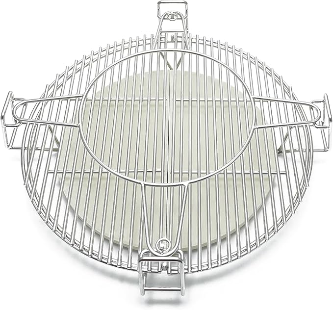 Multi-Level Cooking Grates with Ceramic Heat Deflectors System Kit for Large Big Green Egg, BGE Kamado Joe Classic, Coyote The Asado Cooker, Pit Boss，Char-Griller Akorn Charcoal Grill