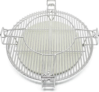 Multi-Level Cooking Grates with Ceramic Heat Deflectors System Kit for Large Big Green Egg, BGE Kamado Joe Classic, Coyote The Asado Cooker, Pit Boss，Char-Griller Akorn Charcoal Grill