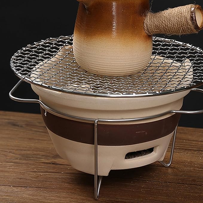 Clay Charcoal Stove, Portable Barbecue Stove Ceramic Carbon Mud Soil Stove Old Fashioned Tabletop Grill Multifunctional Chinese Clay Tea Stove with Wire Mesh Grill for Home Picnic