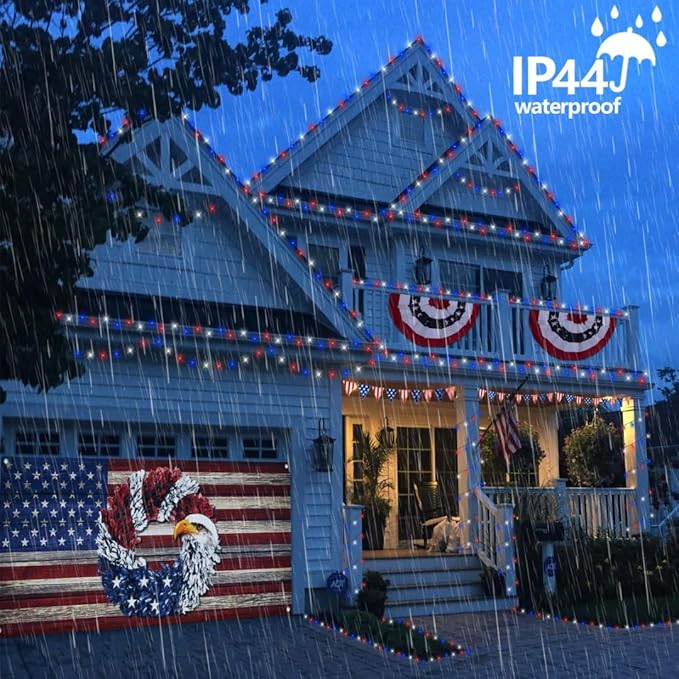 YEGUO 500 LED Red White and Blue String Lights Outdoor 4th of July Decorations - 165ft Patriotic Lights Plug in with 8 Modes for Memorial Independence Day Decor