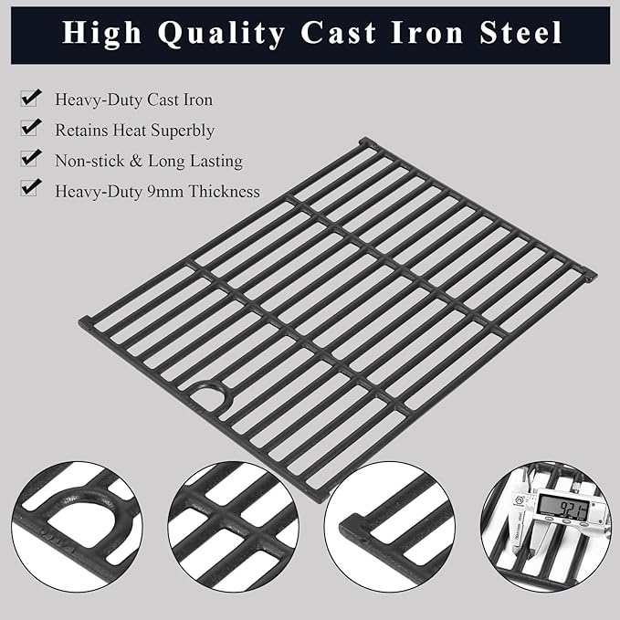 Hisencn 17" Cast Iron Cooking Grate and Griddle Replacement for Nexgrill 4 Burner 720-0925P 720-0925 720-0925S, Replacement Parts for 720-0340 720-0718A Gas Grill