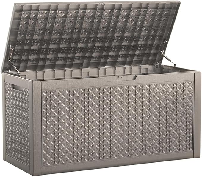 New 121 Gallon Outdoor Storage Box, Resin Deck Boxes Waterproof, Indoor Outdoor Bin for Package Delivery, Patio Cushions, Gardening Tools, Lockable, UV Resistant