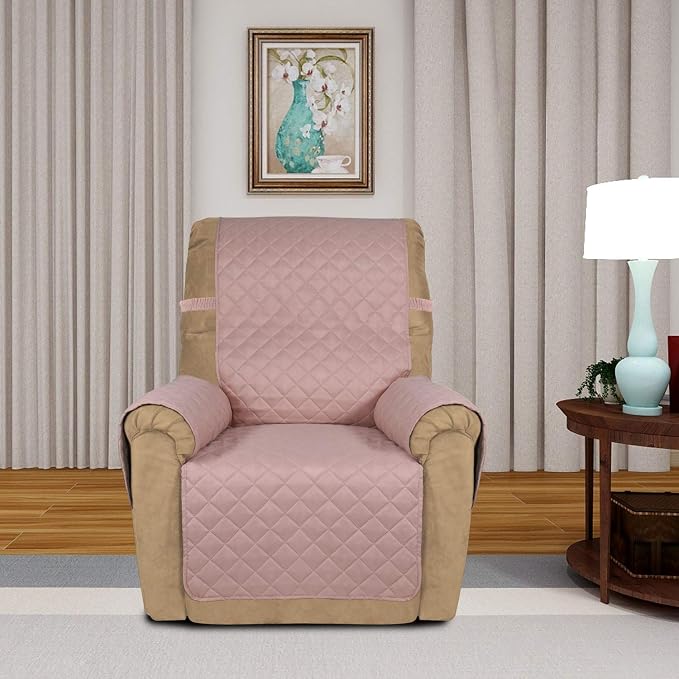 PureFit Reversible Recliner Chair Covers Couch Covers for Dogs, 19 in | Pink/Beige, Water Resistant Couch Protector, Washable Pet Couch Cover with Non Slip and Elastic Straps For Kids
