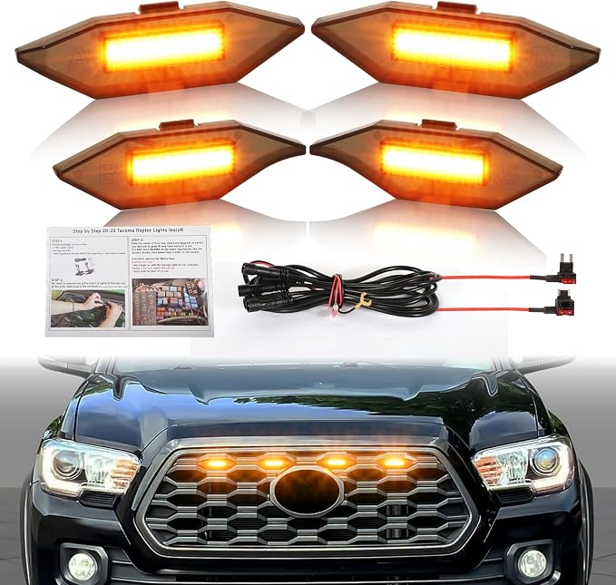 3D Led Grill Grille Lights for Toyota Tacoma trdsport Off-Road 2020-2023 | 4pcs ,TRD Off Road Sport OEM Grill,Rapt0r Lights for Tacoma 6 LED Upgrade Grille Light